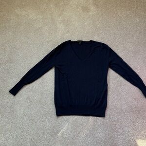 Navy V-Neck Merino Wool Sweater